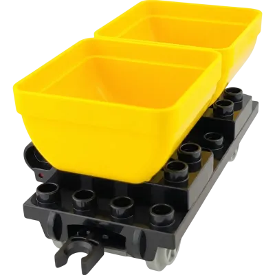 Lego Duplo Eisenbahn Anhänger Zug Container Güterzug Schwarz Gelb Kippbar 4x8 graue Räder