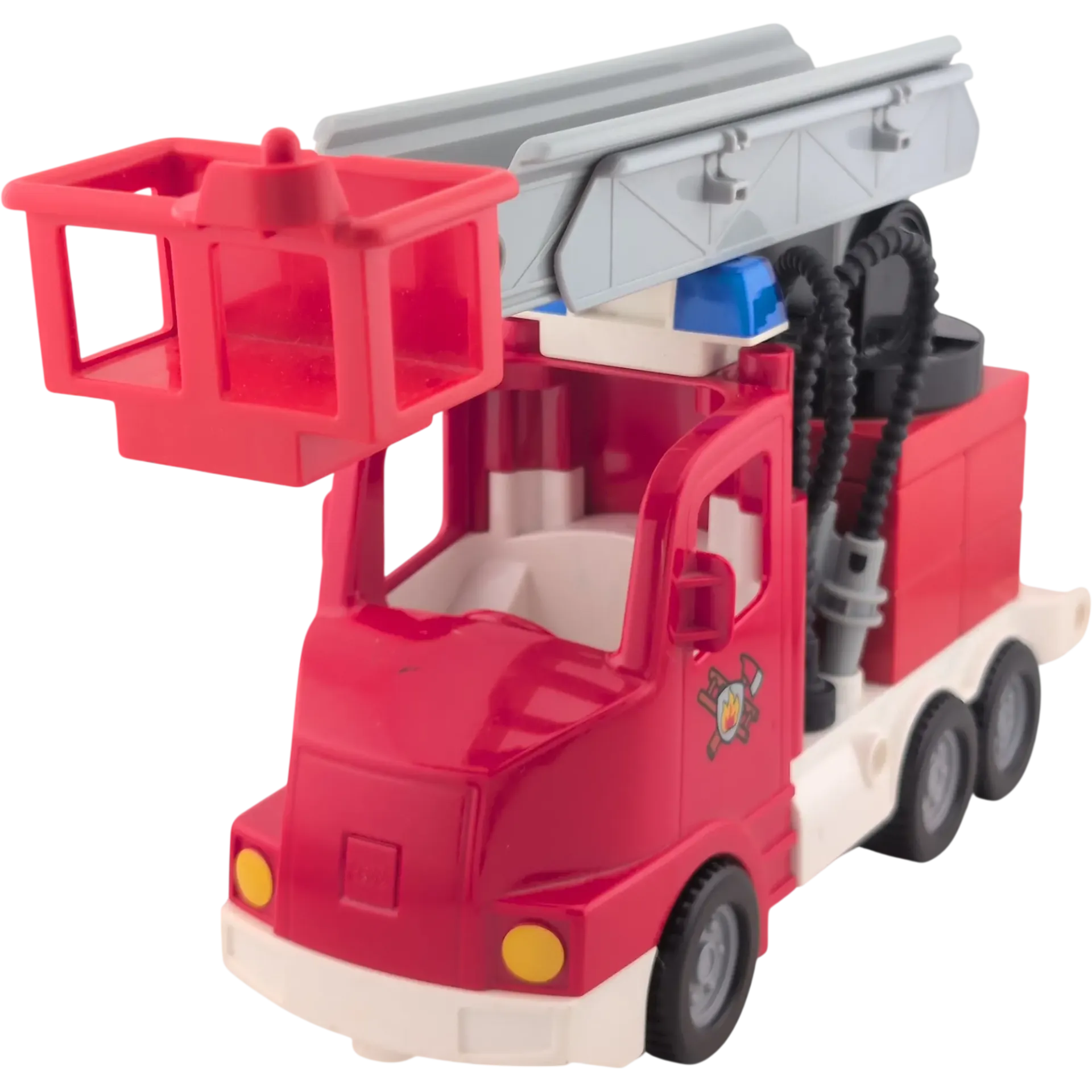 Lego Duplo Auto Rot Feuerwehrauto mit großer Drehleiter Blaulicht drei Schläuche