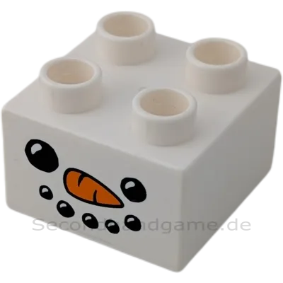 Lego Duplo 2x2 Stein Weiß mit Schneemanngesicht 3437