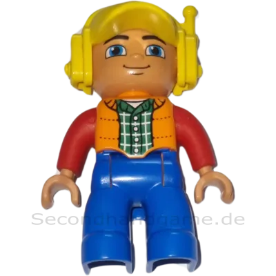 Lego Duplo Figur 732H7 Mann mit orangener Weste Headset blaue Hose