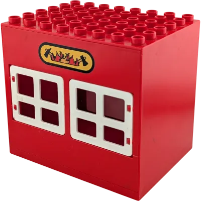 Lego Duplo Rot Feuerwache mit 2 Türen und zweiß Fenster Weiß 6x8 und weiße Tore