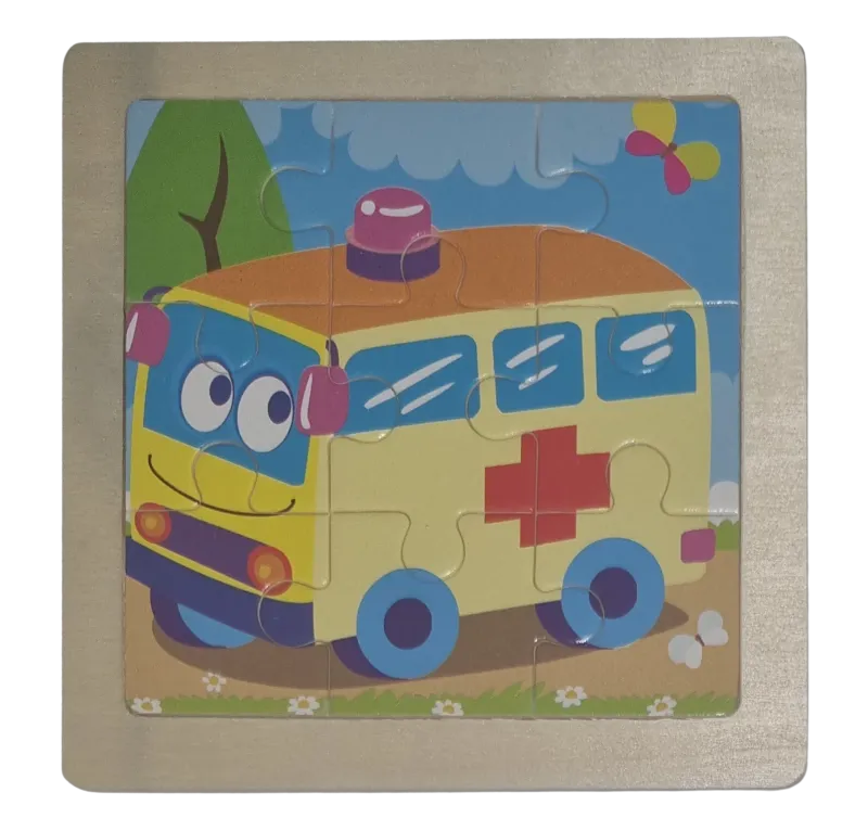 Holzpuzzle 9 Teile Krankenwagen Bus