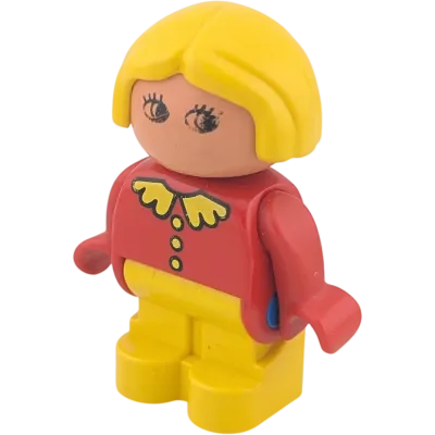 Lego Duplo Mädchen Kleinkind blonde Haare gelber Kragen rotes Oberteil B-Ware
