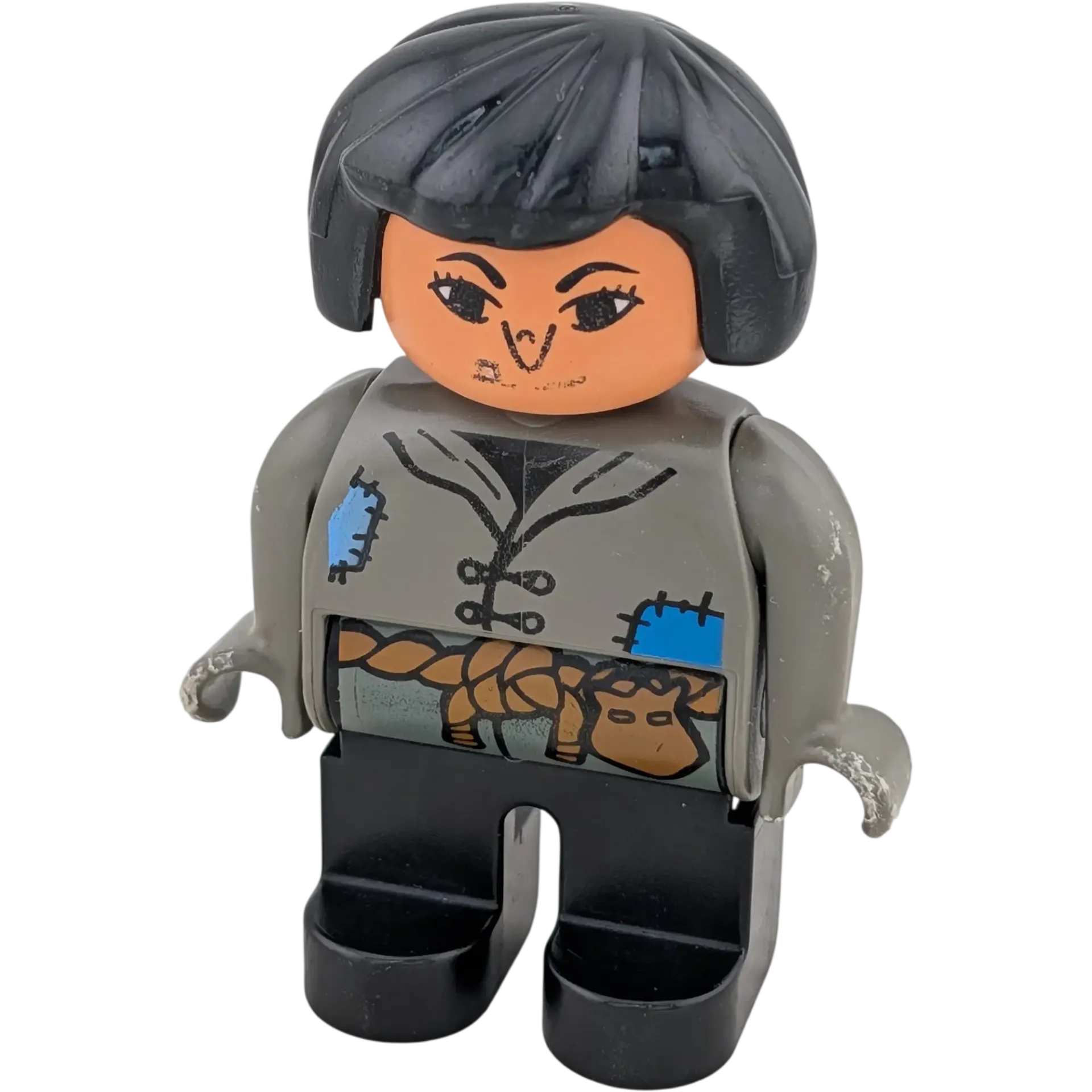 Lego Duplo Hexe große Nase mit Warze, schwarze Haare, graues Gewand