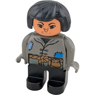 Lego Duplo Hexe große Nase mit Warze, schwarze Haare, graues Gewand