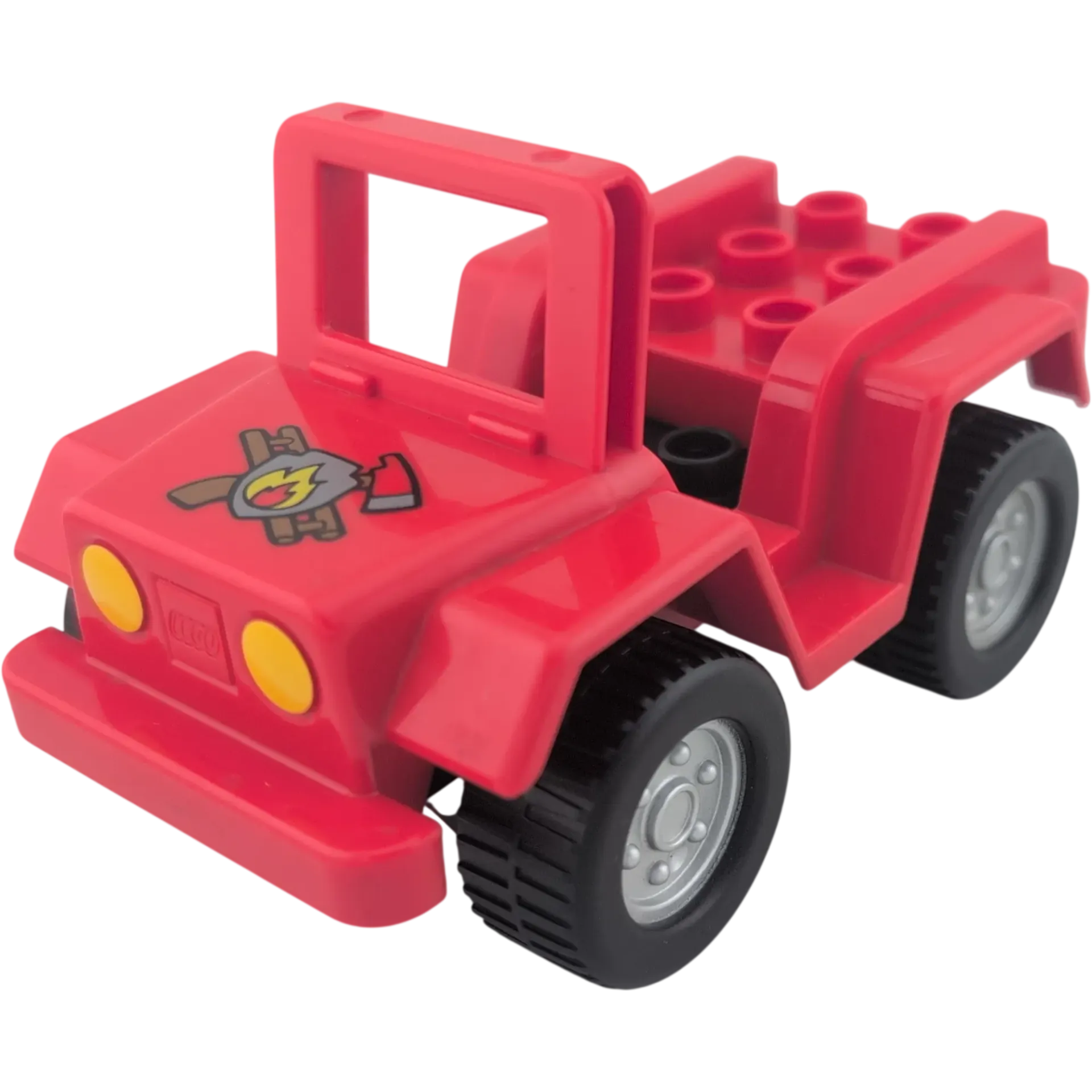 Lego Duplo 4506 Geländewagen Rot mit Feuerwehrsymbol Leiter und Axt silberne Reifen