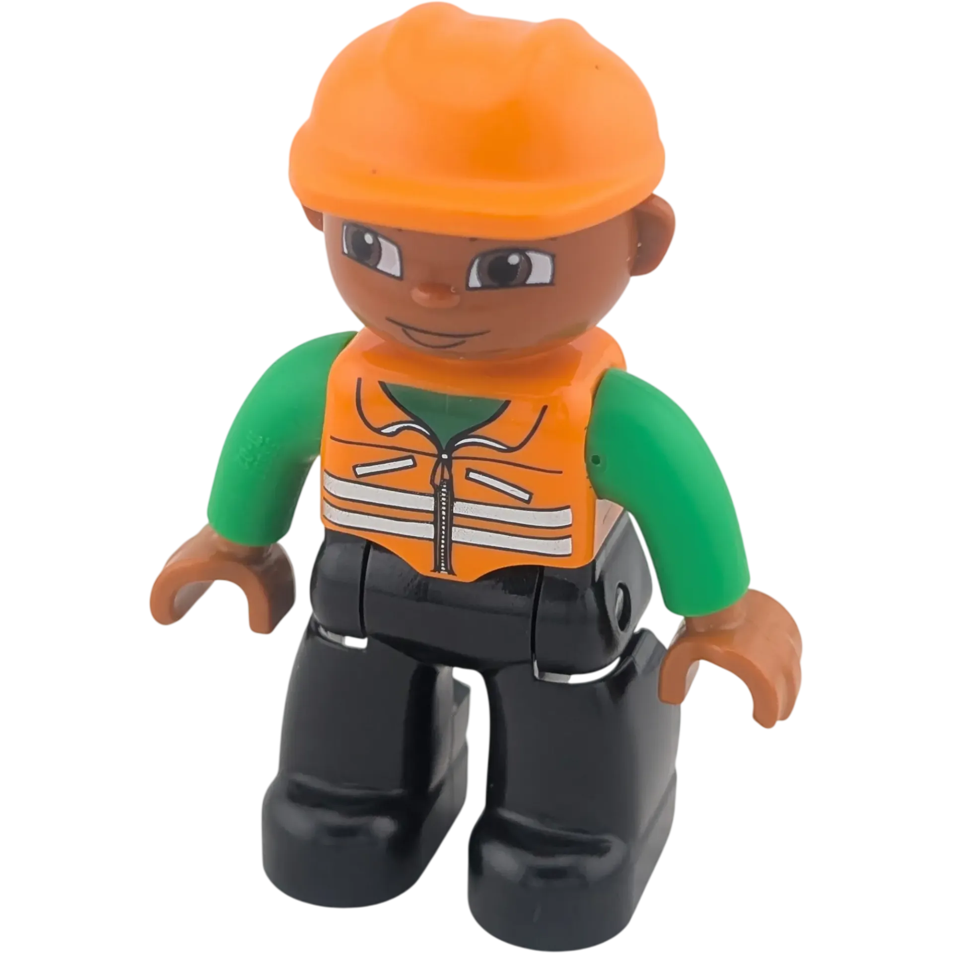 Lego Duplo 216H2 Zoomitarbeiter Tierpfleger grünes Hemd, orangene Weste, dunkler Teint