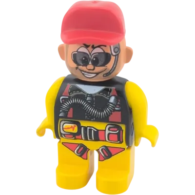 Lego Duplo 4555 Mann Roboter Rennfahrer Wheeler mit Bascecap Sonnenbrille Headset Schwarz Rot Gelb