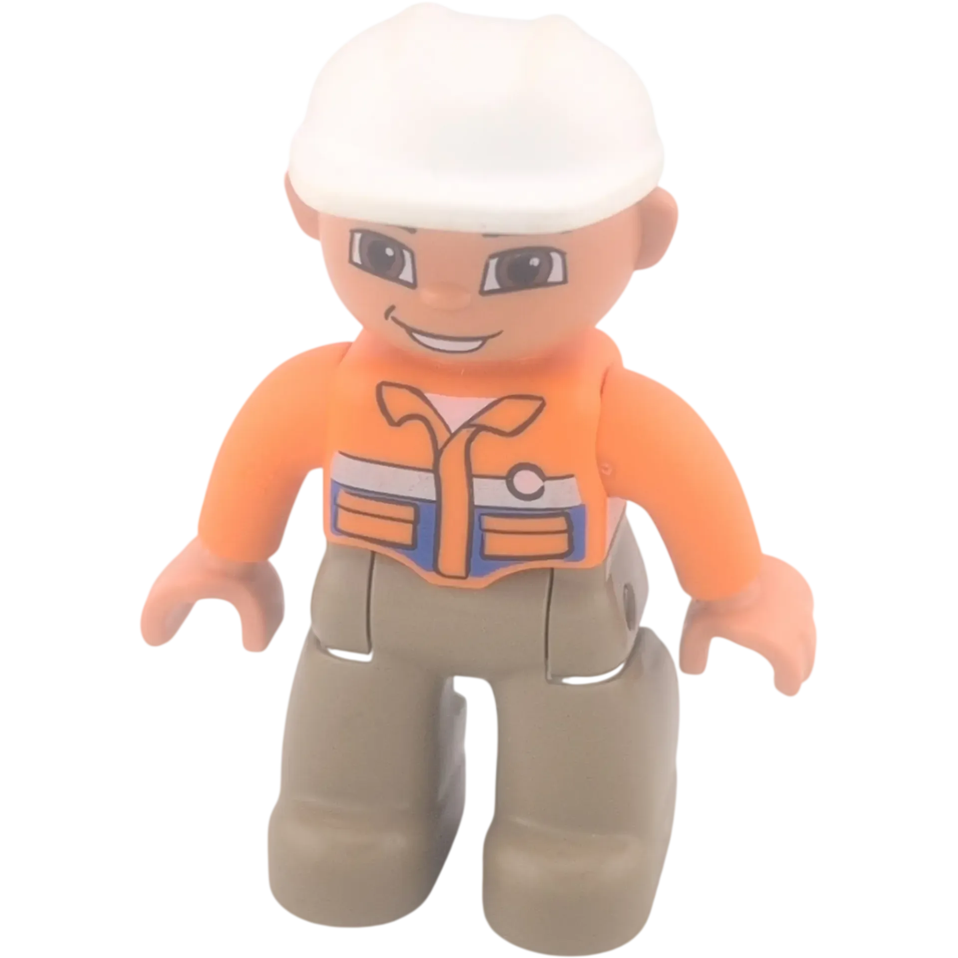 Lego Duplo 47394 Mann orangenes Hemd, beige Hose, weißer Helm