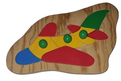 Holzpuzzle mit Griff Flugzeug Rot Gelb 7 Teile