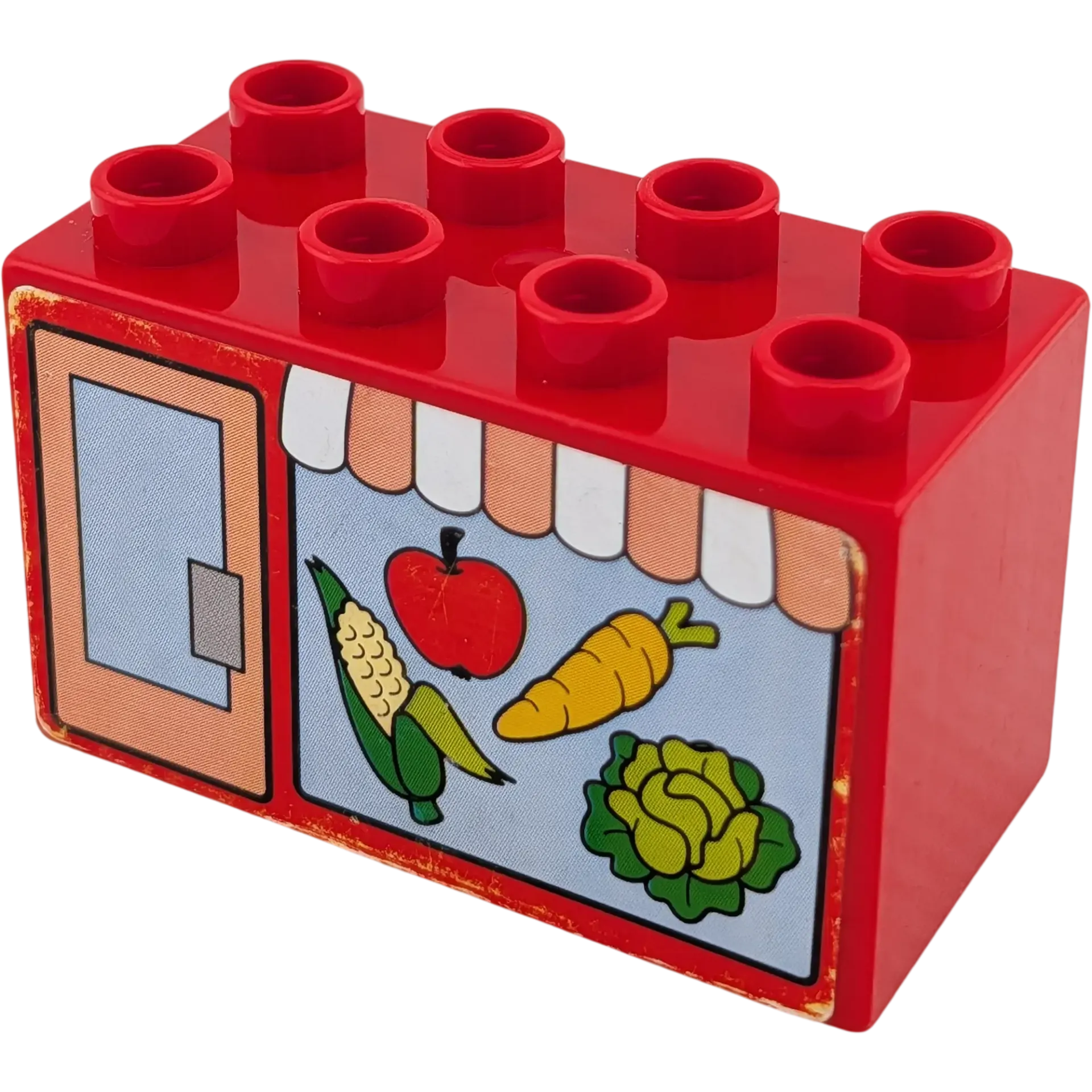 Lego Duplo 31111 Stein Rot beidseitig beklebt mit Gemüse Obst Supermarkt 2x4x2