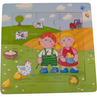 Haba Holzpuzzle Bauernhof 9 Teile Junge und Mädchen