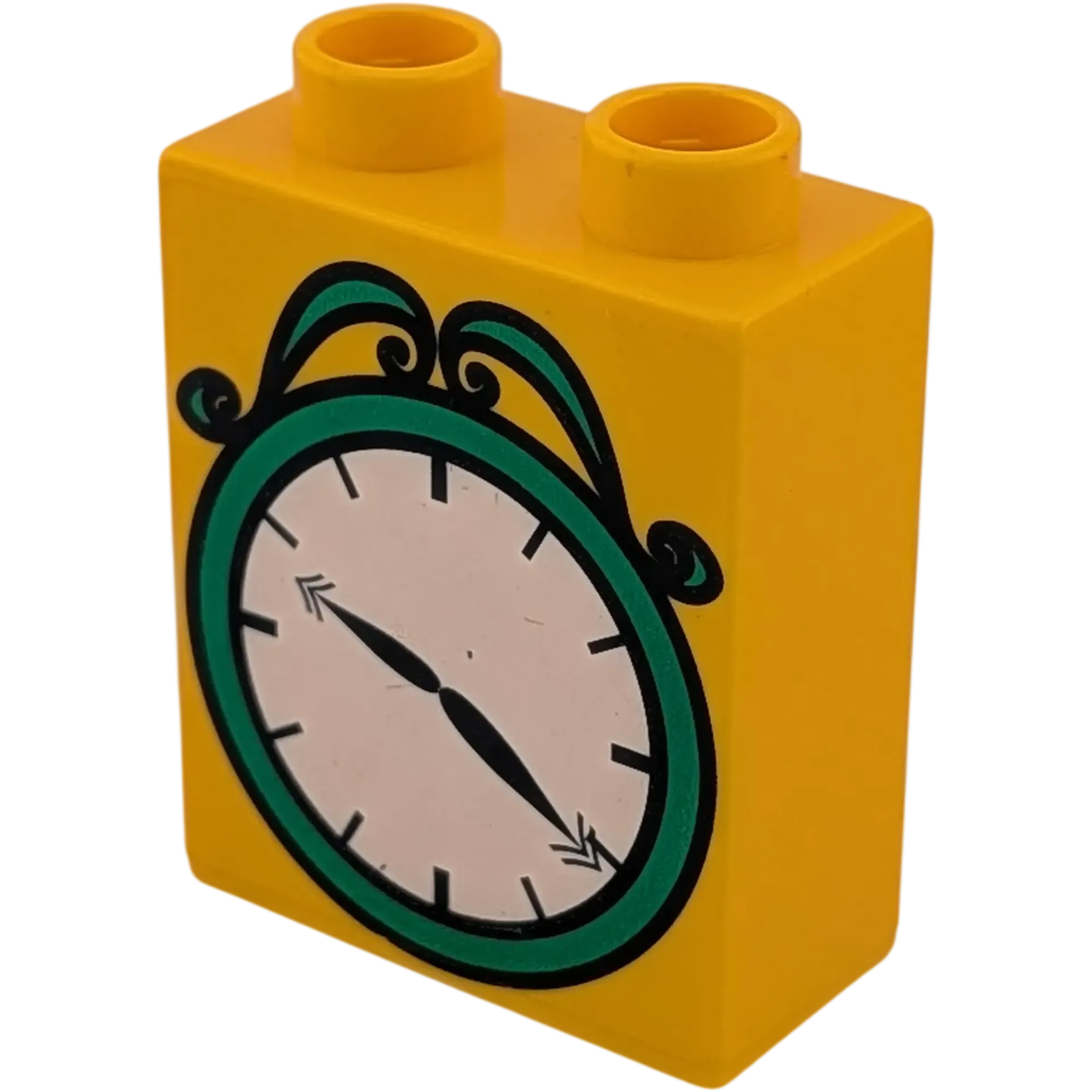 Lego Duplo 4066 Stein 1x2x2 Gelborange mit Wecker Grün