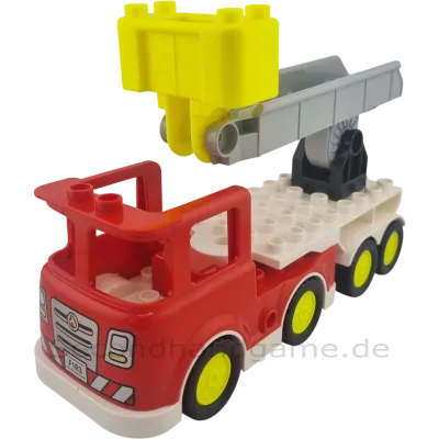 Lego Duplo Lastwagen Feuerwehrauto mit Anhänger und Drehleiter Rot Weiß