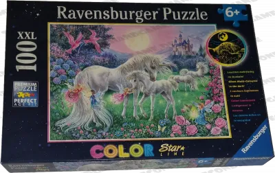 Ravensburger Puzzle XXL Color Star Line 100 Teile 136704 Einhörner im Mondschein