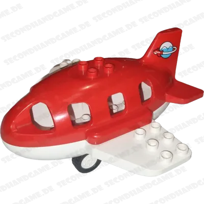 Lego Duplo Flugzeug Rot Weiß mit Erde auf dem Heck Räder Weiß