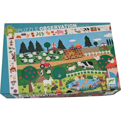 Djeco Puzzle Observation & Poster 35 Teile Suchpuzzle Tiere