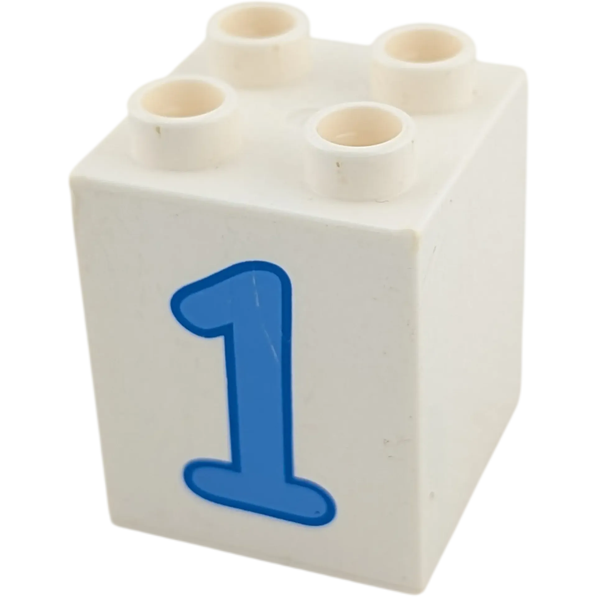 Lego Duplo 2x2x2 Doppelstein Weiß mit Zahl Eins Blau