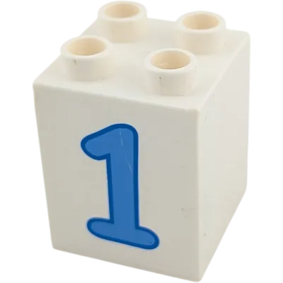 Lego Duplo 2x2x2 Doppelstein Weiß mit Zahl Eins Blau