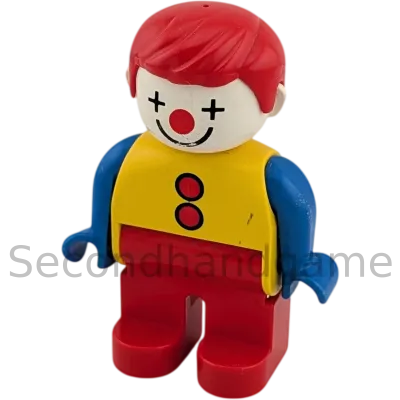 Lego Duplo Figur Mann 4555 Clown Gelb Blaues Oberteil rote Hose