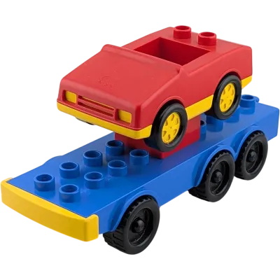 Lego Duplo Autotransporter Anhänger Blau gelb mit rotem Auto