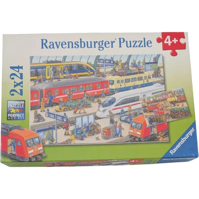 Ravensburger Puzzle 2 x 24 Teile 091911 Trubel am Bahnhof