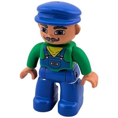 Lego Duplo Figur Mann mit blauer Latzhose und blauer Cape, gelbes Halstuch Opa