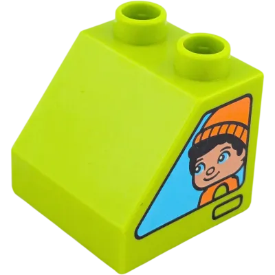 Lego Duplo 6474 Schrägstein 2x2x1 Lime bderuckt mit Junge mit Mütze und Mädchen