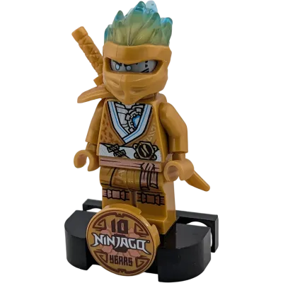 Lego Ninjago Minifigur Zane Golden Ninja 10 Jahre Jubiläum njo710 mit Katana und Ständer