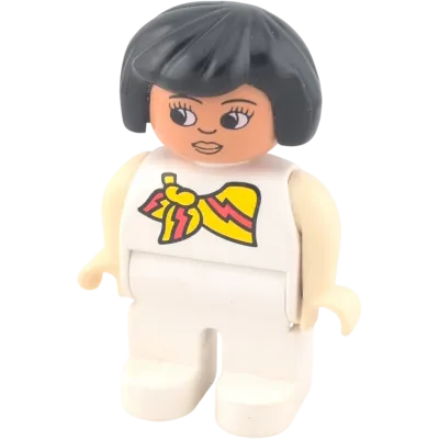 Lego Duplo 4555 Frau in Weiß mit Halstuch schwarze Haare lange Wimpern