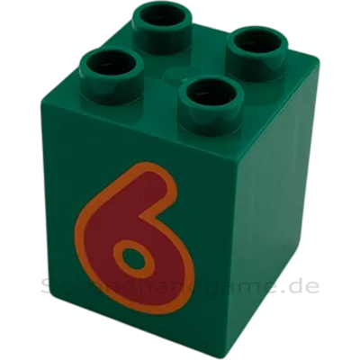 Lego Duplo 2x2x2 Stein Grün Zahl Sechs