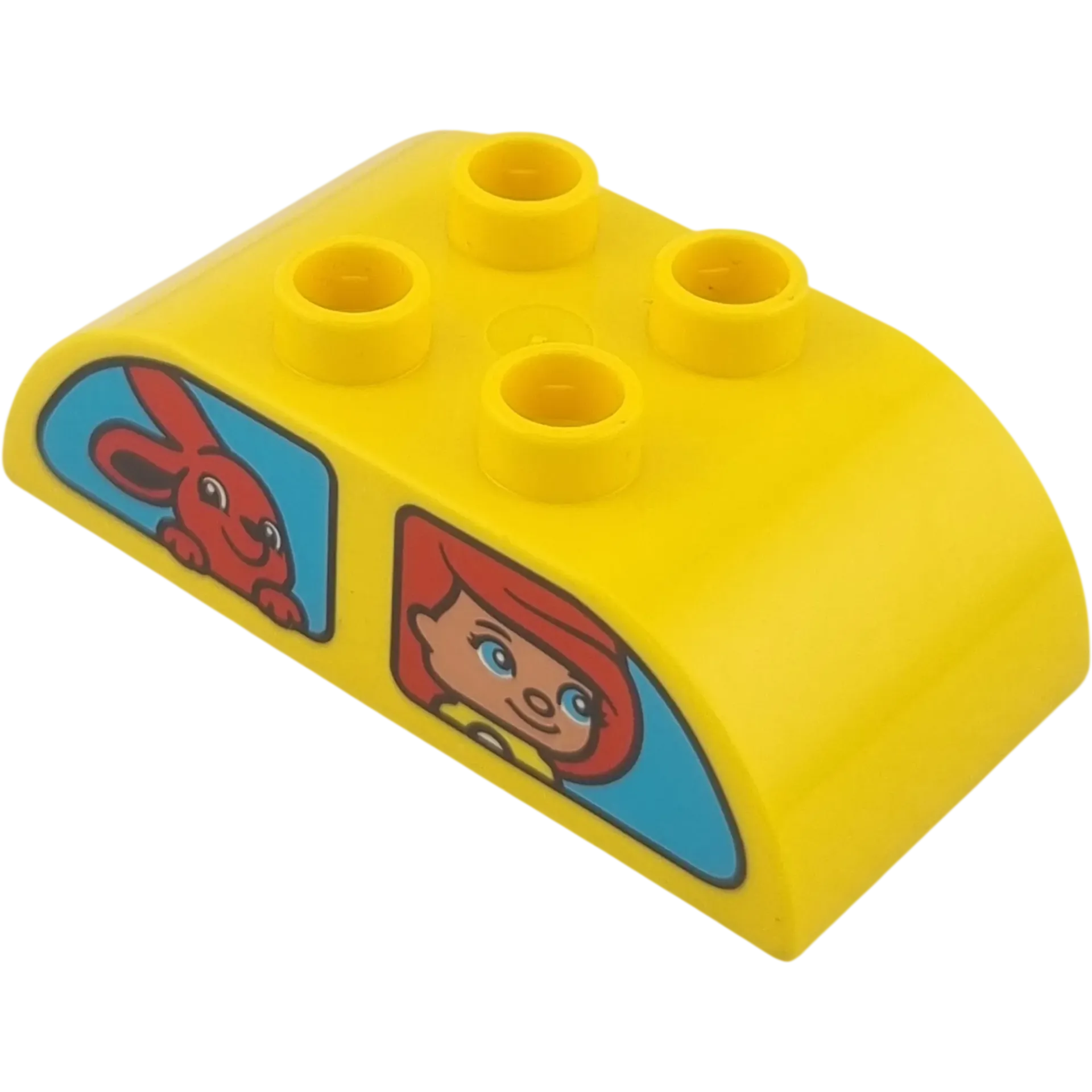 Lego Duplo 2x4 Dachstein 98223 Gelb mit beidseitig Bedruckt Mädchen und Hase, Mann und Mädchen