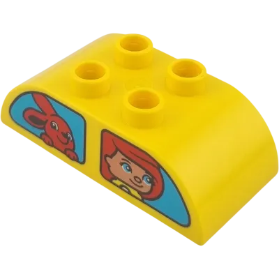 Lego Duplo 2x4 Dachstein 98223 Gelb mit beidseitig Bedruckt Mädchen und Hase, Mann und Mädchen