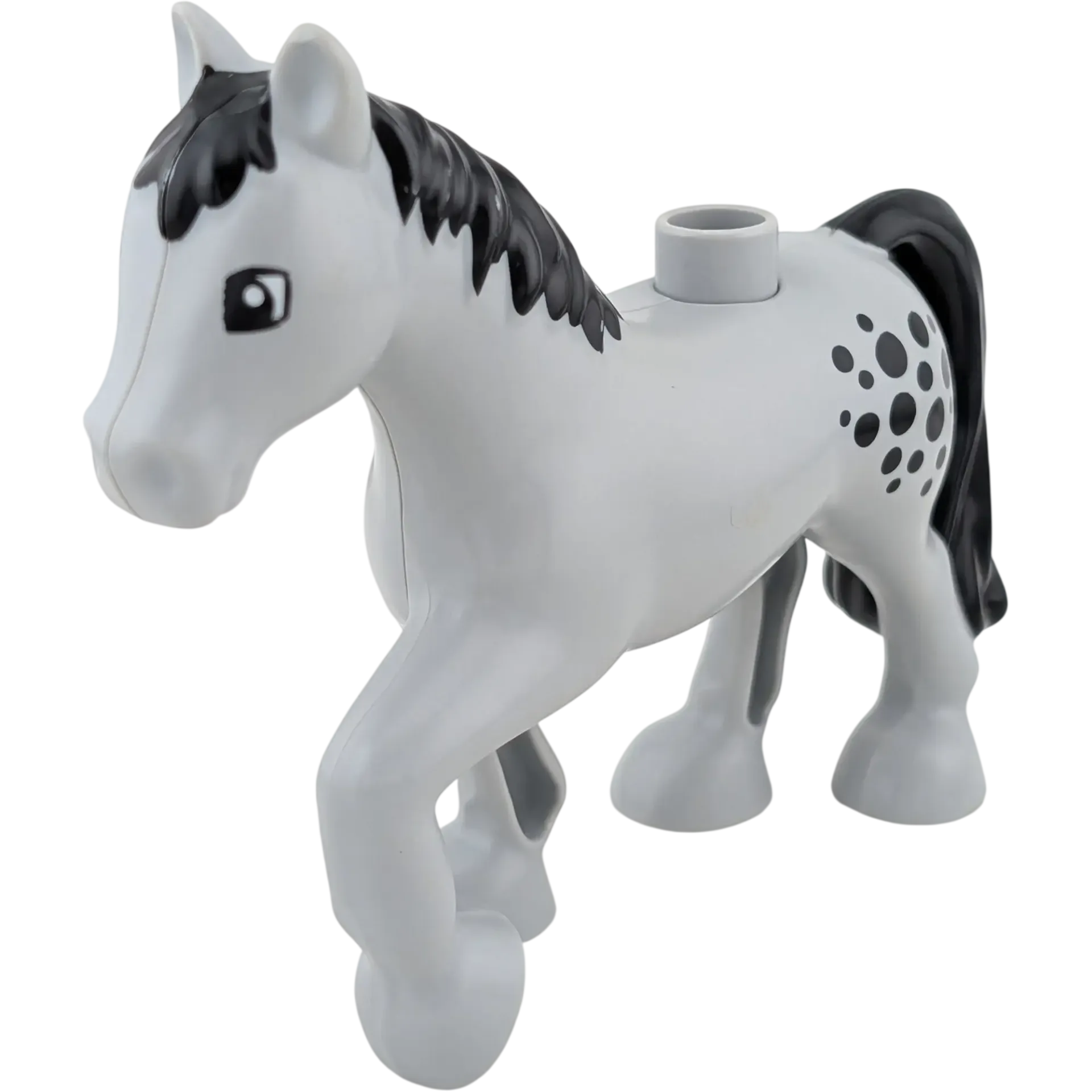 Lego Duplo 539J2 Pferd Hellgrau mit schwarzen Punkten und Mähne und Schwanz