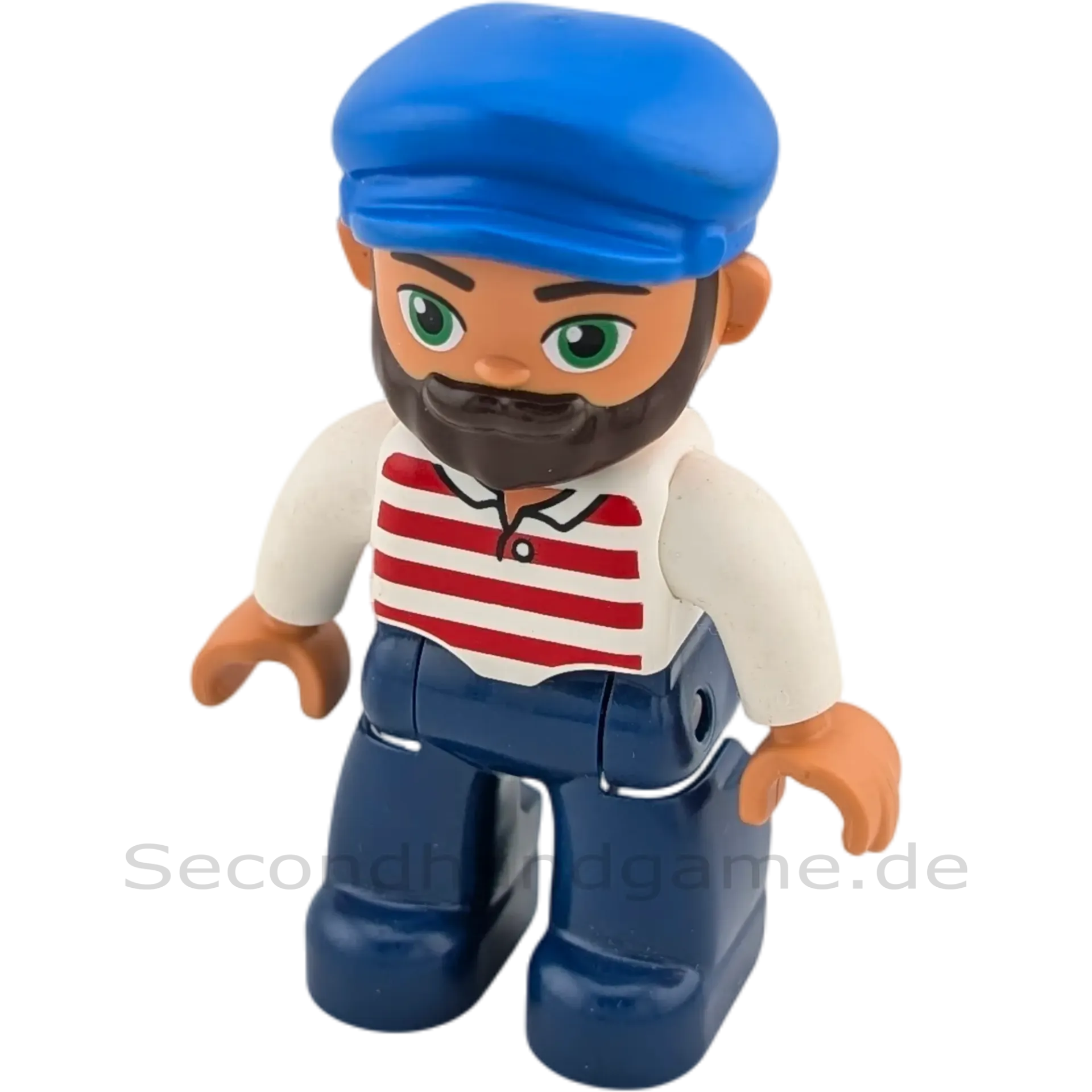 Lego Duplo Figur Mann 541HB Mann mit blaue Kappe, Bart, Rotweiß gestreiftes Polo