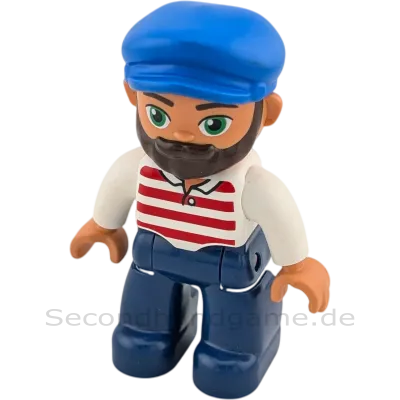 Lego Duplo Figur Mann 541HB Mann mit blaue Kappe, Bart, Rotweiß gestreiftes Polo