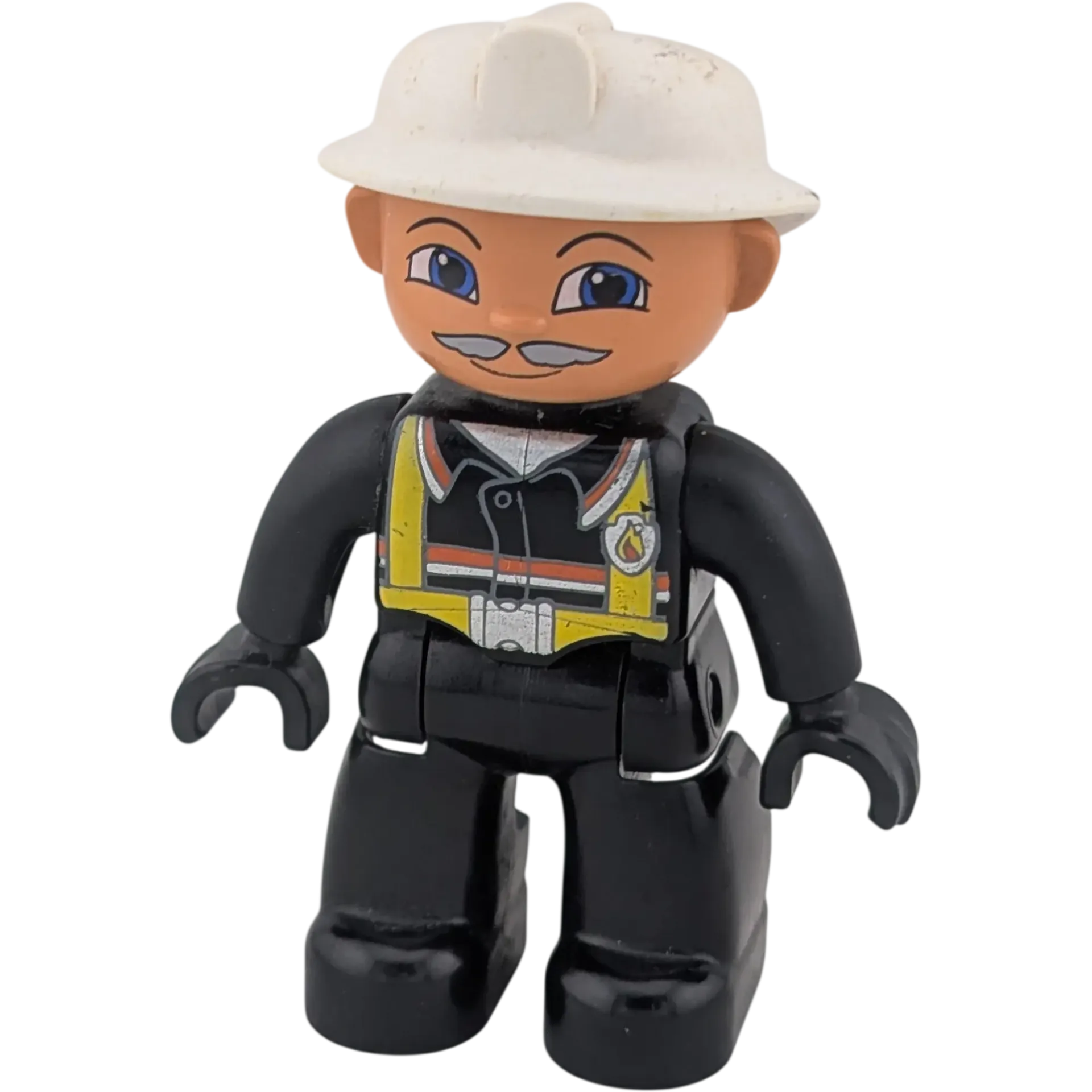 Lego Duplo Figur Feuerwehrmann Brandmeister weißer Helm Schnauzbart