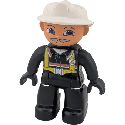 Lego Duplo Figur Feuerwehrmann Brandmeister weißer Helm Schnauzbart