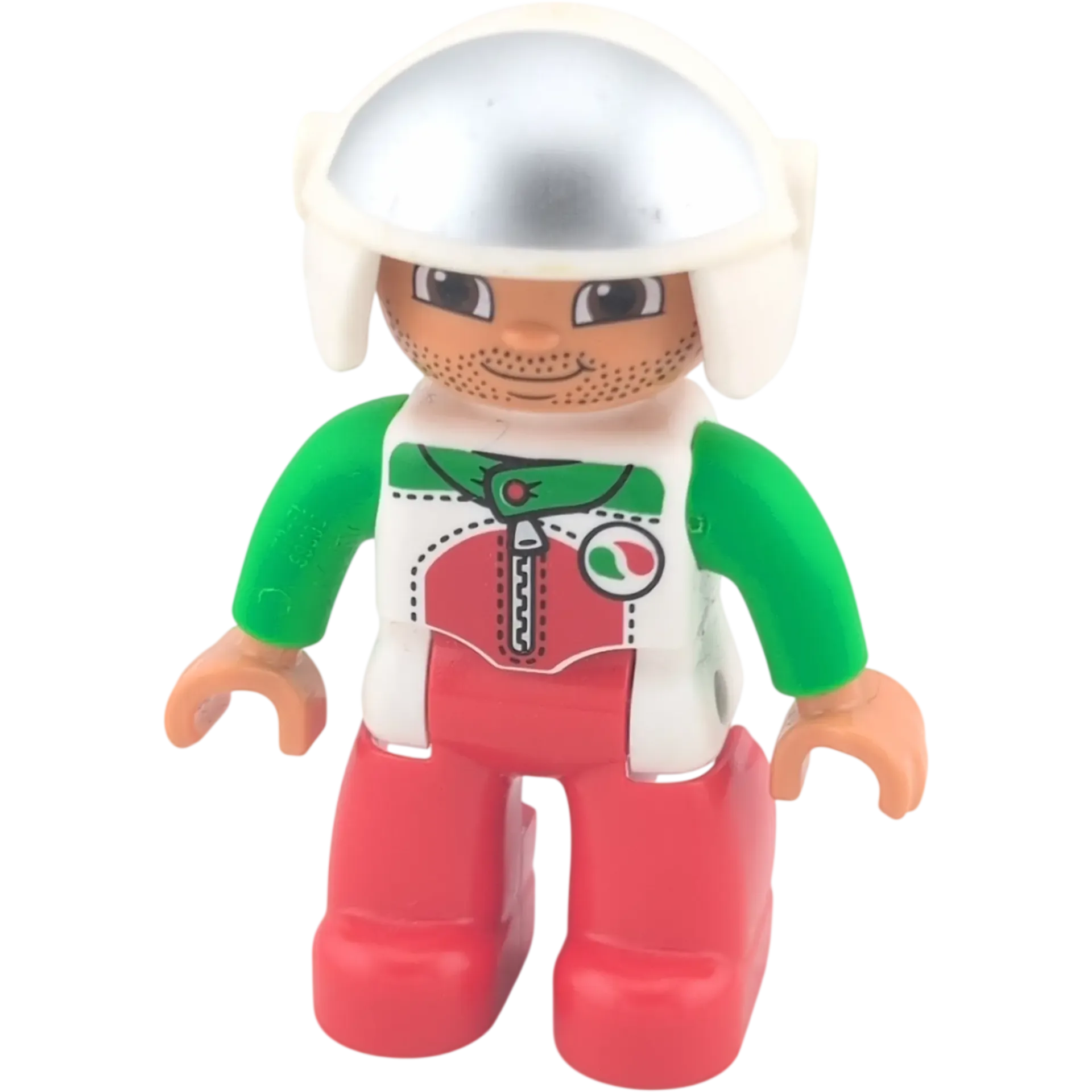 Lego Duplo 303H6 Mann Rennfahrer mit Octan Anzug Reißverschluss Helm