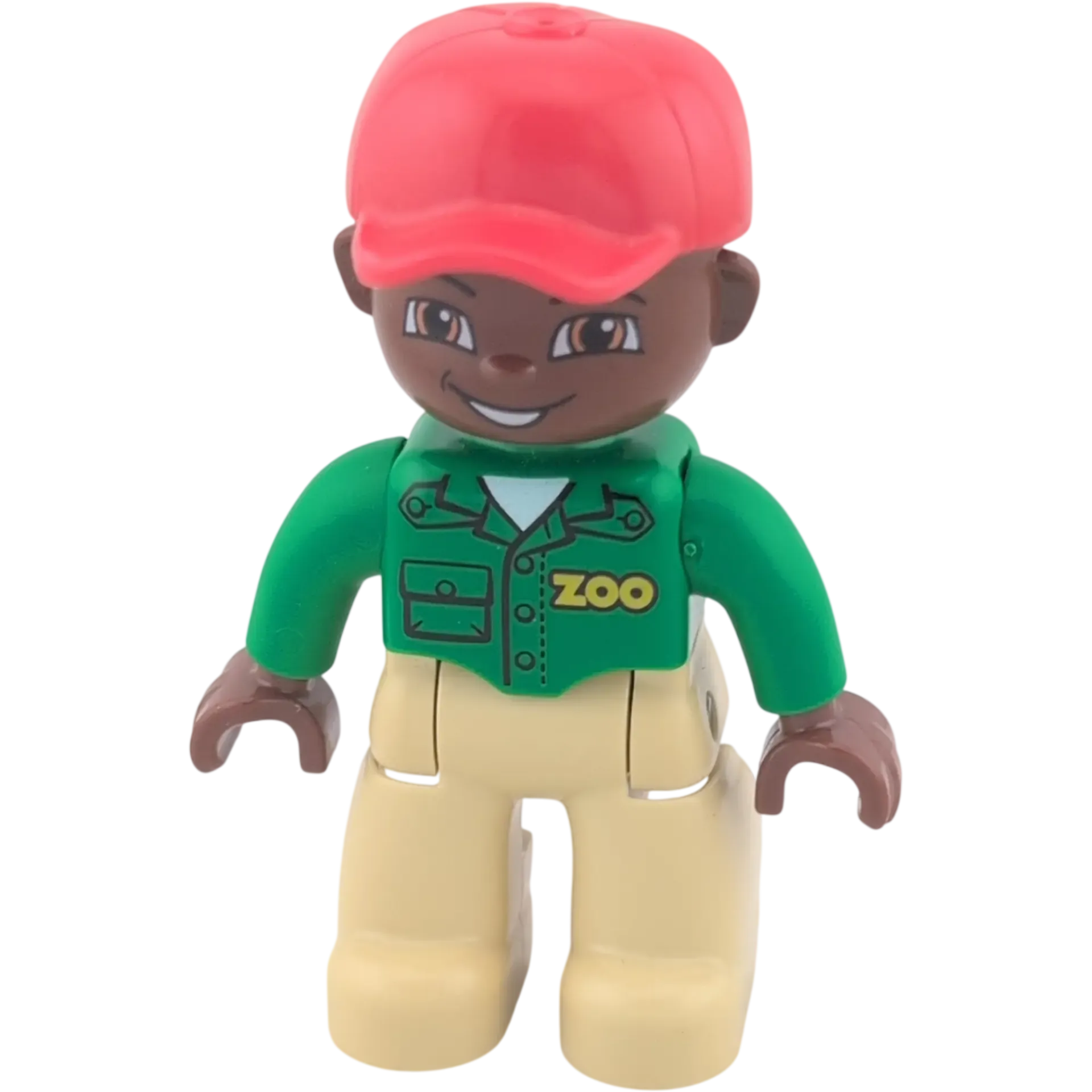 Lego Duplo 737H2 Zoomitarbeiter Tierpfleger grünes Hemd, rote Basecap, beige Hause, dunkler Teint
