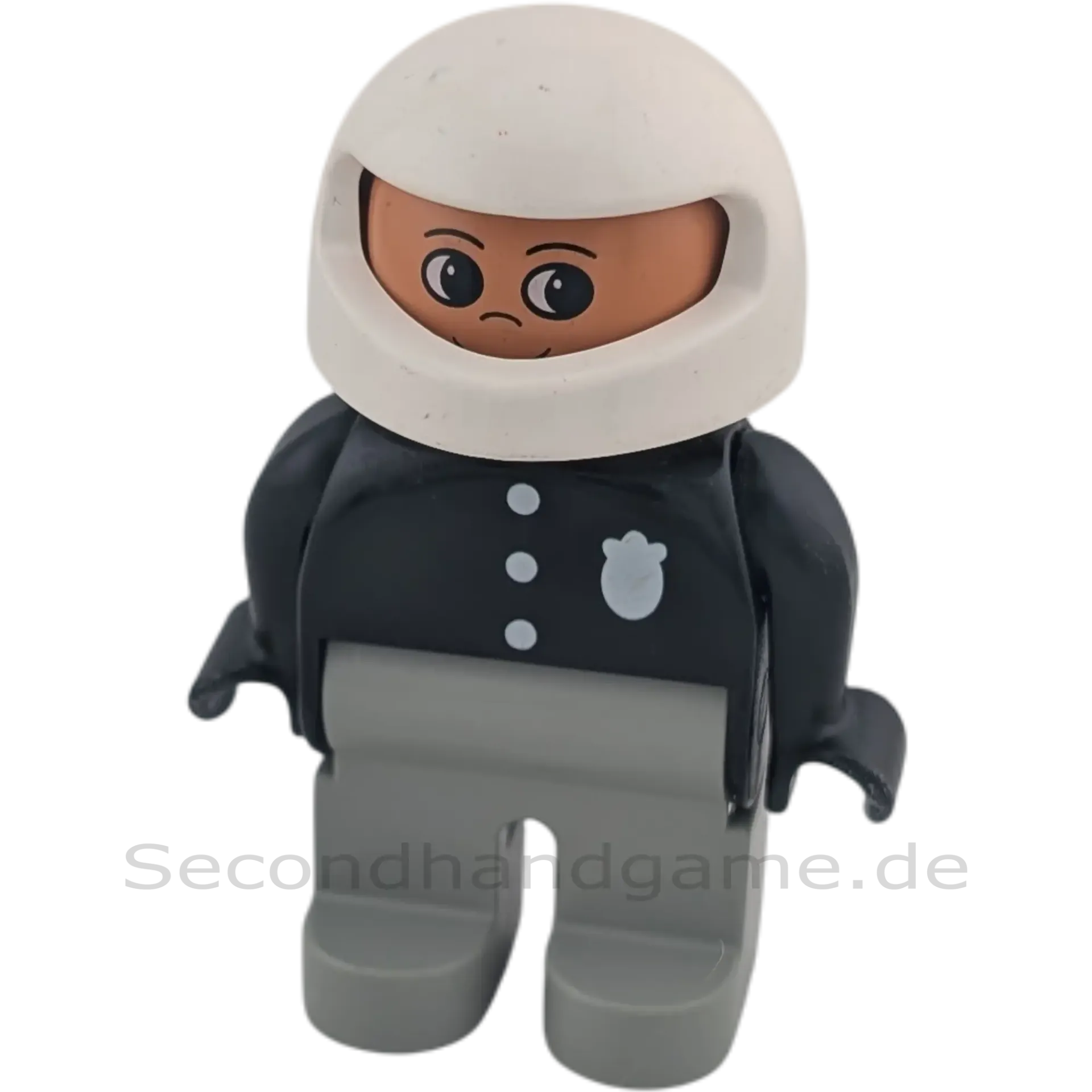 Lego Duplo 4555 Polizist mit weißem Motorradhelm graue Hose, schwarze Uniform