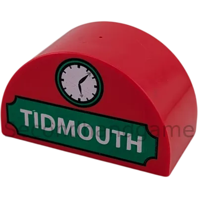 Lego Duplo Stein Rot 2x4 Halbkreis, bedruckt – Tidmouth mit Uhr