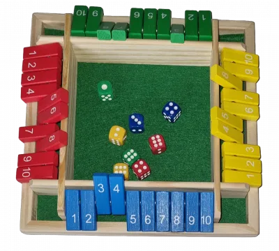 Shut the Box Klip Klap Klappbrett 4 Personen Farbig