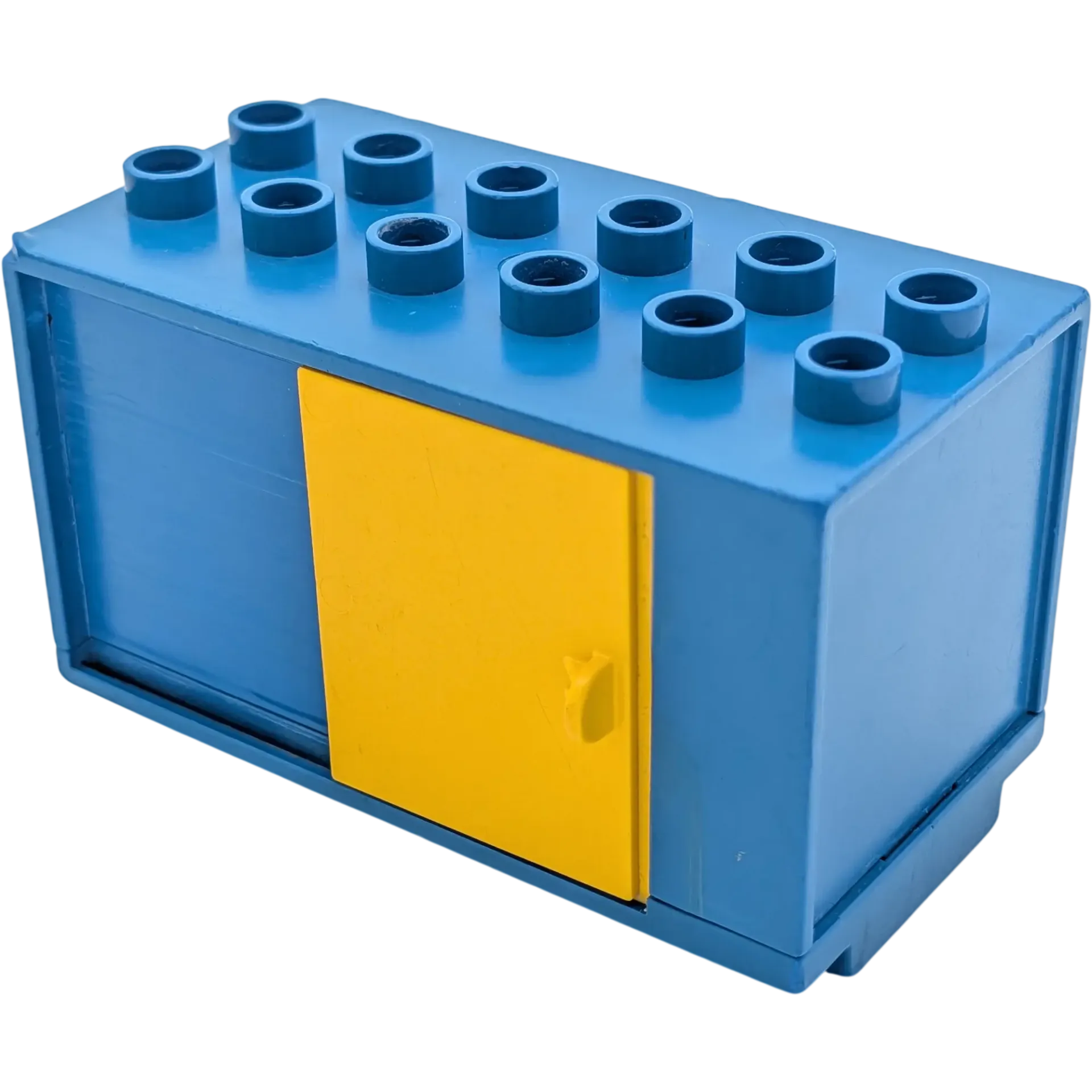 Lego Duplo 2029 Eisenbahn Anhänger Aufsatz 6x3 Blau bedruckt mit Pfeil Gelb Schiebe Tür Zug