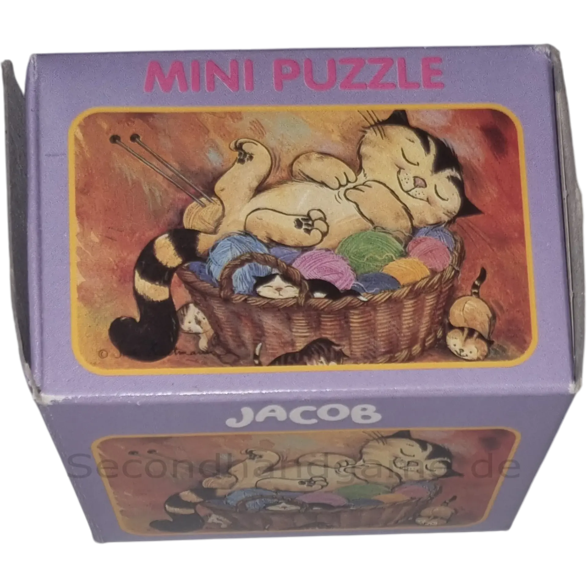 Heye Mini Puzzle Jacob 48 Teile Katze liegt im Korb mit Wolle