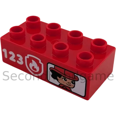 Lego Duplo Baustein 2x4 Rot mit Feuerwehr 123