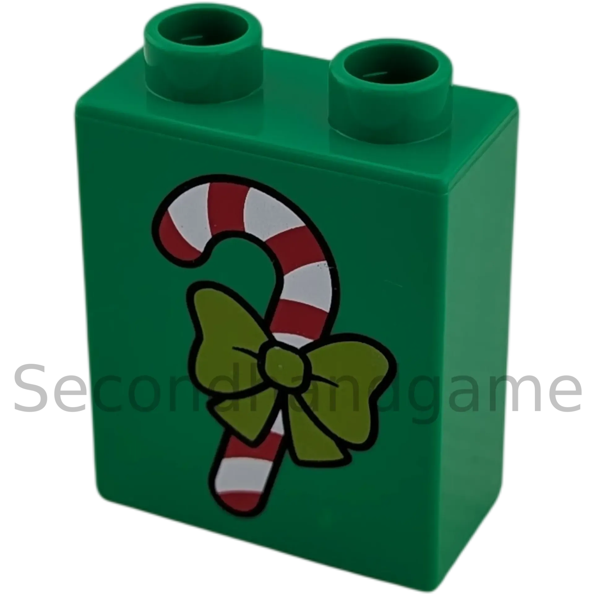 Lego Duplo 4066 Stein 1x2x2 Mittelgrün mit Zuckerstange und Schleife