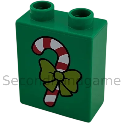 Lego Duplo 4066 Stein 1x2x2 Mittelgrün mit Zuckerstange und Schleife