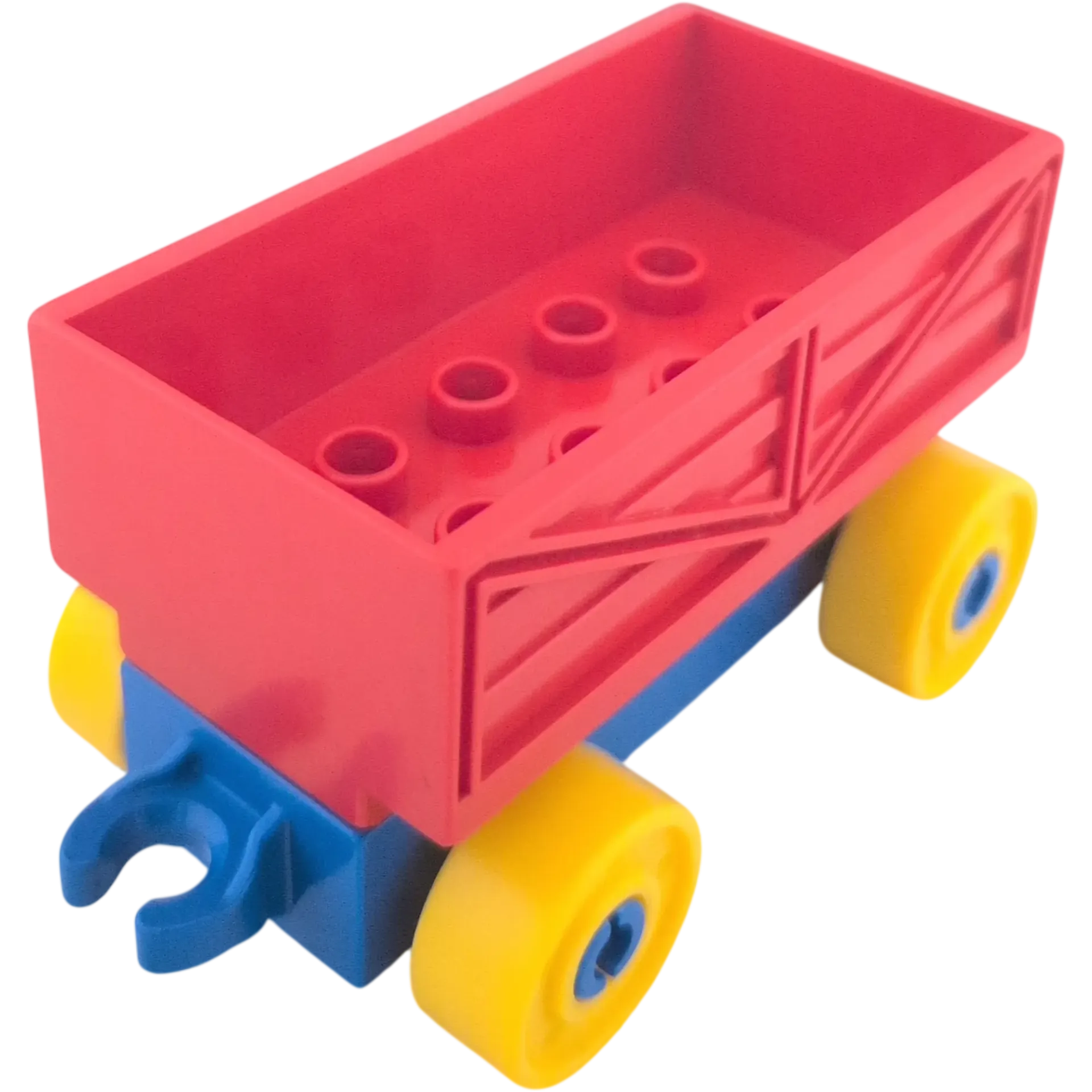 Lego Duplo Eisenbahn Güteranhänger Rot Blau mit gelben Rädern