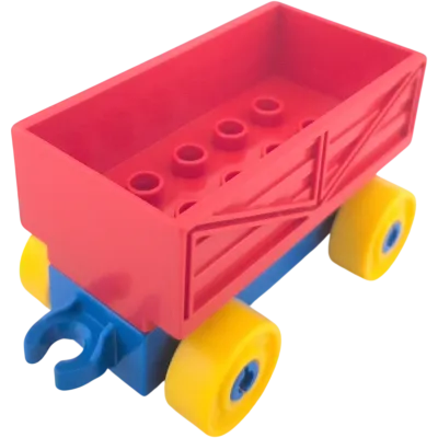 Lego Duplo Eisenbahn Güteranhänger Rot Blau mit gelben Rädern